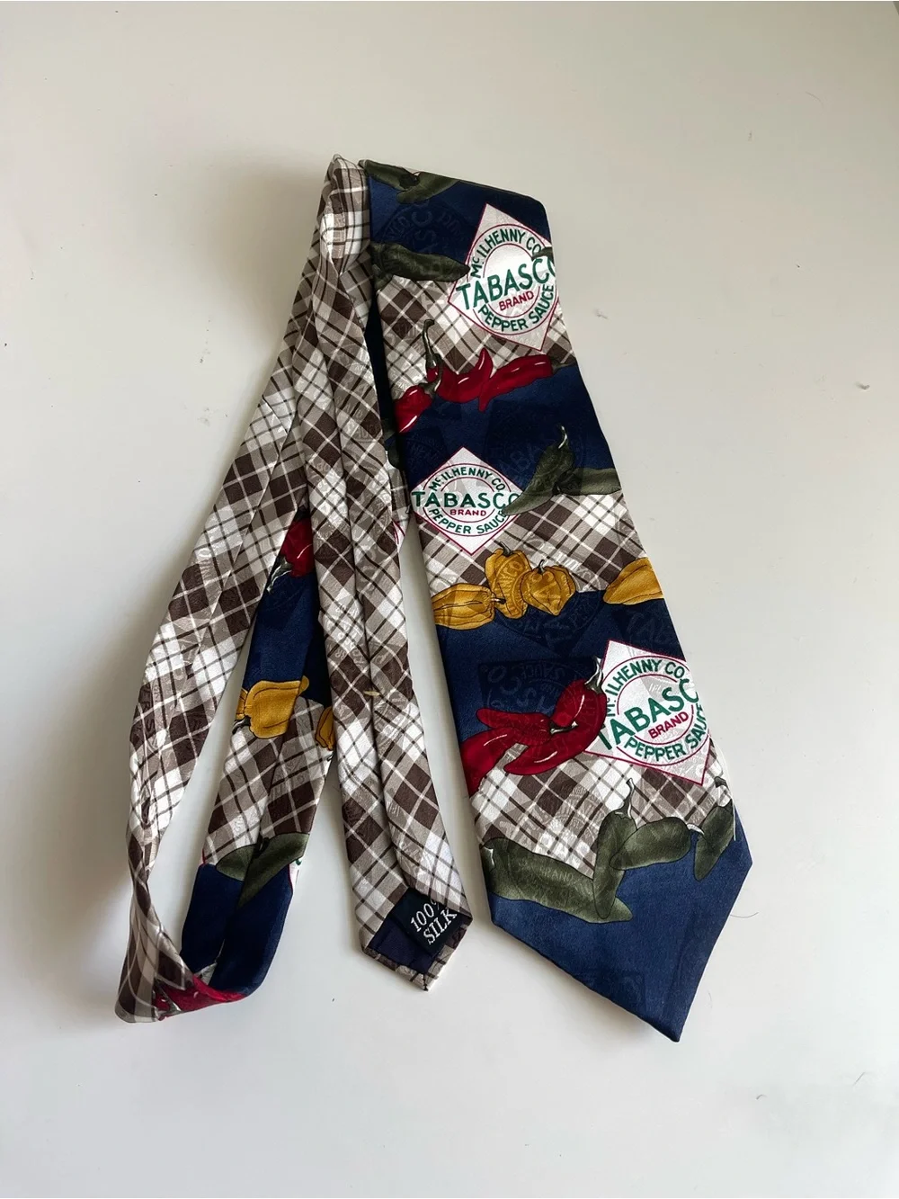 Tabasco Navy Silk Tie with Multicolor Pepper Motif